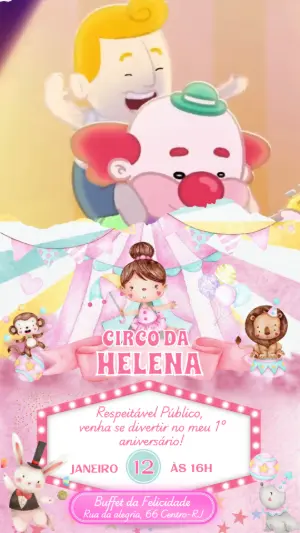 Vídeo Convite de Aniversário Circo Rosa Menina para Editar