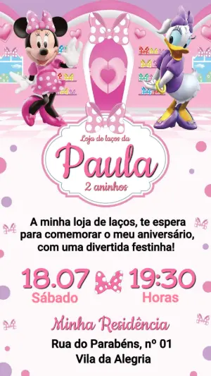 Convite Minnie Loja de Laços para Aniversário