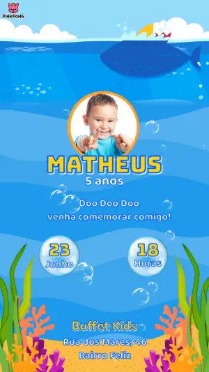 Convite Animado Aniversário Baby Shark para Editar Online