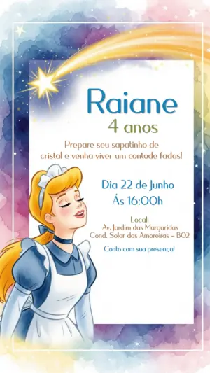 Convite Aniversário Cinderela Sonhos Mágicos para Editar Online