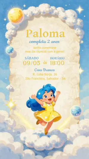 Convite Infantil Céu dos Sonhos com Menina Editável