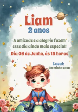Convite Aniversário Pequeno Príncipe Fofo para Editar Online