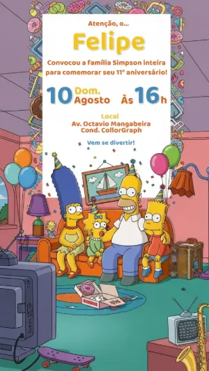 Convite de Aniversário Os Simpsons Editável Online para Imprimir