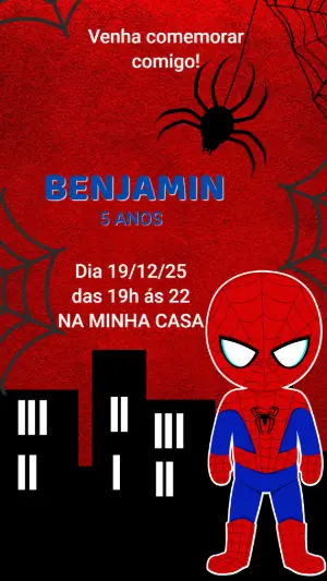 Convite de Aniversário Homem-Aranha Editável