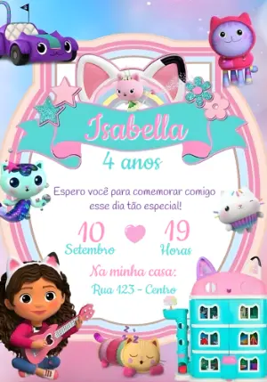Convite Aniversário A Casa Mágica da Gabby para Editar Online