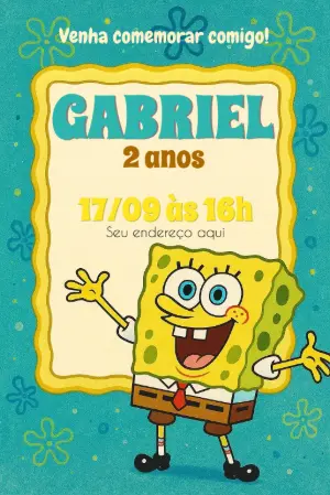 Convite Aniversário Bob Esponja para Editar Online e Imprimir