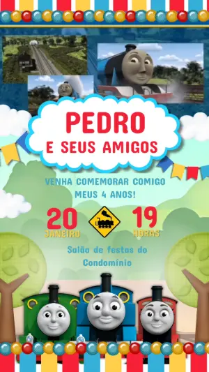 Convite Animado Aniversário Trenzinho Thomas para Editar