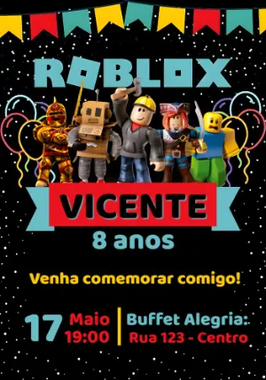 Convite de Aniversário Roblox Menino para Editar Online