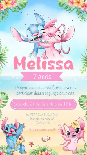 Invitación de cumpleaños Stitch – Estático – Felicity Artes