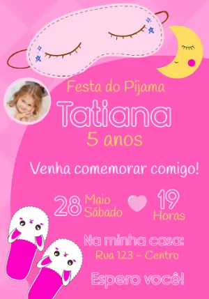 Convite Aniversário Festa do Pijama com Foto para Editar