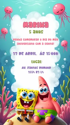 Convite de Aniversário Bob Esponja para Editar Online