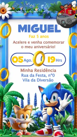 Convite de Aniversário Sonic e Amigos 3D para Editar