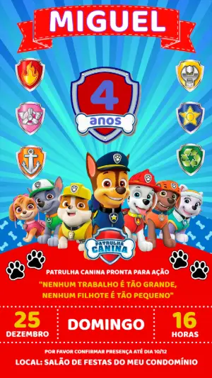 Invito di compleanno Paw Patrol – Statico – Victor designer