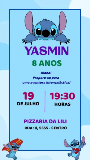 Invitación de cumpleaños Stitch – Estático – Convite da Alegria