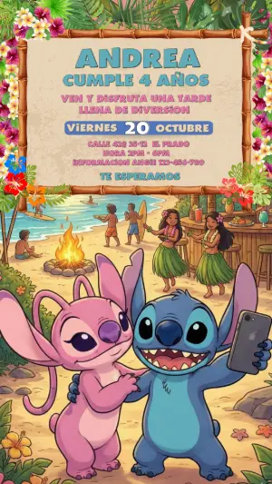Video Invitación de Cumpleaños Stitch y Angel Tropical Editable