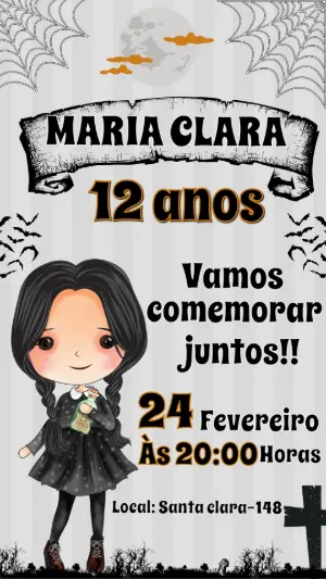Convite de Aniversário Wandinha Addams para Editar