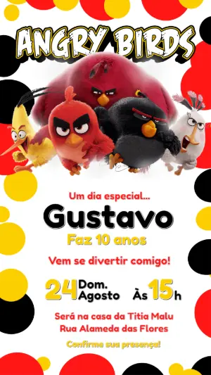 Convite Digital Angry Birds Aniversário Infantil para Editar Online