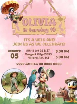 Editable Safari Birthday Invitation with Mickey & Friends with photo