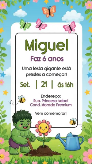 Convite Aniversário Incrível Hulk Fofo para Editar Online