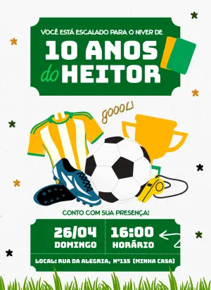 Convite de Aniversário Futebol Infantil para Editar