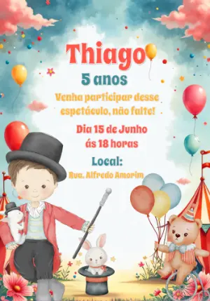 Convite de Aniversário Circo Mágico para Editar Online