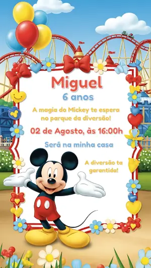 Convite de Aniversário Mickey Parque para Editar Online