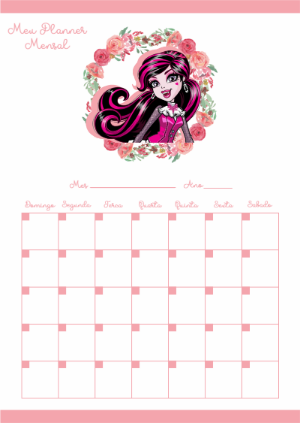 Planner Mensal Monster High com Draculaura para Editar