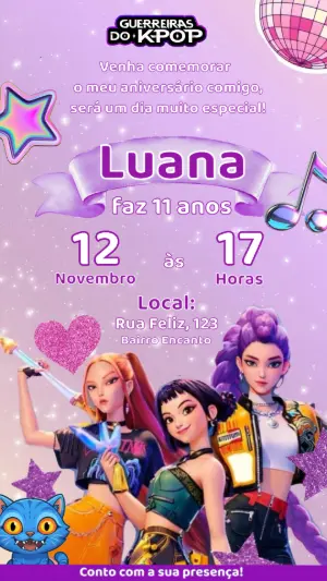 Invitation d'anniversaire KPop Demon Hunters – Statique – Maria Eduarda de Salvo