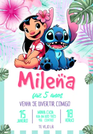 Convite Digital Lilo e Stitch Festa Tropical Editável
