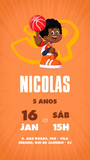 Convite Aniversário Basquete Menino para Editar Online