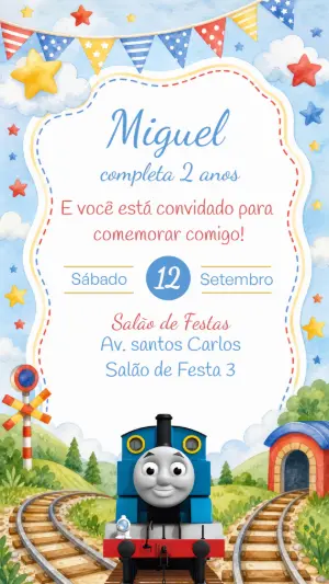 Convite Editável de Aniversário Thomas e Seus Amigos