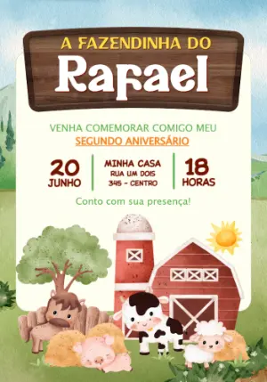 Convite de Aniversário Fazendinha Fofo Aquarela para Editar