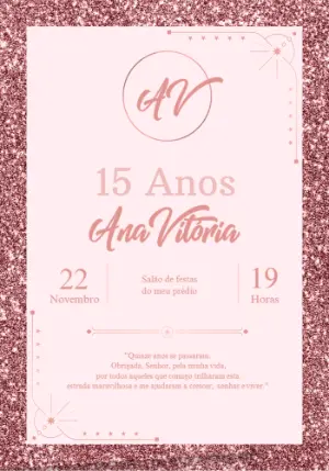 Convite 15 Anos Rosê Gold com Glitter para Editar Online