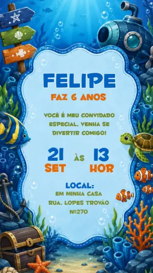 Convite de Aniversário Fundo do Mar Infantil para Editar