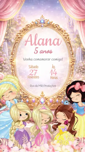 Invito di compleanno Principesse – Statico – Convites MR Produções