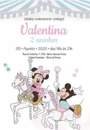 Convite Aniversário Carrossel Mickey e Minnie para Editar Online
