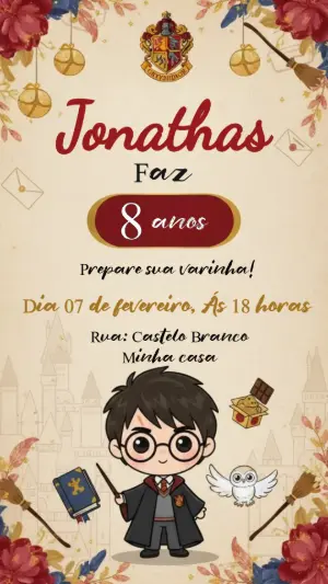 Convite de Aniversário Harry Potter Chibi para Editar Online