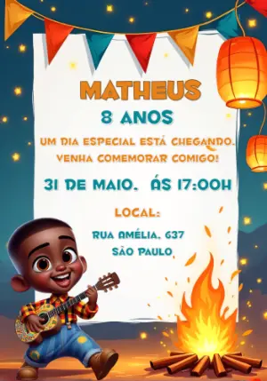Convite Festa Junina com Menino Moreninho para Editar Online