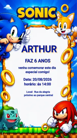 Convite de Aniversário Sonic Editável