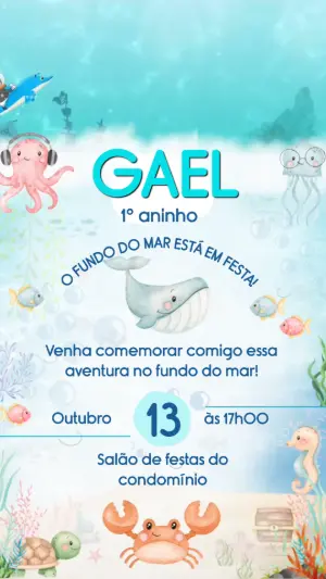 Convite Animado Aniversário Fundo do Mar para Editar