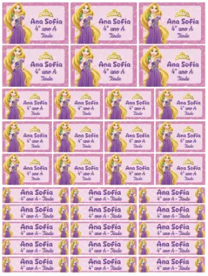 Etiquetas Escolares Rapunzel Editáveis para Imprimir