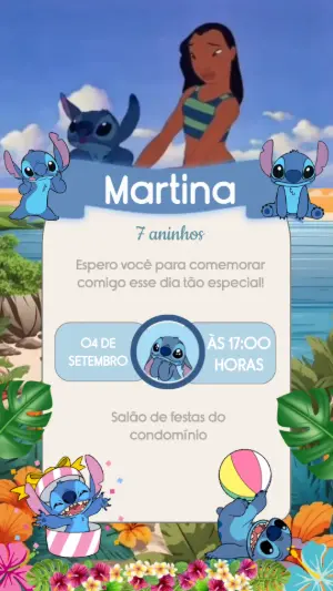 Convite Animado Aniversário Lilo e Stitch para Editar Online