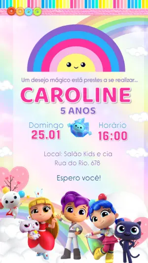 Convite de Aniversário Vera e o Reino do Arco-Íris Editável
