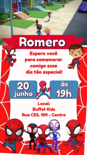 Convite Animado Aniversário Homem-Aranha e Amigos para Editar