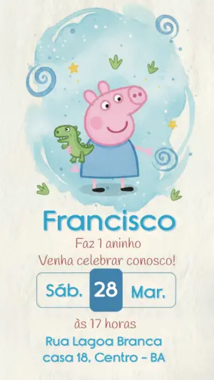 Convite Digital George Pig com Dinossauro para Editar