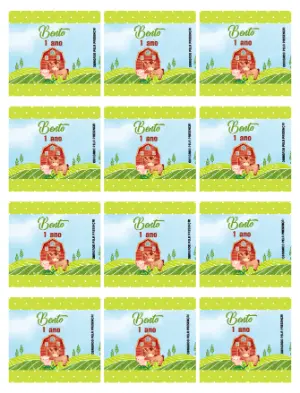 Adesivo para Bala Personalizada Fazendinha Editável para Aniversário