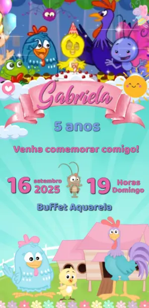 Convite Animado Aniversário Galinha Pintadinha para Editar