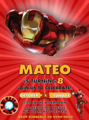 Editable Iron Man Birthday Party Invitation