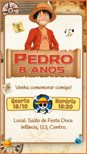 Convite de Aniversário One Piece Luffy para Editar Online