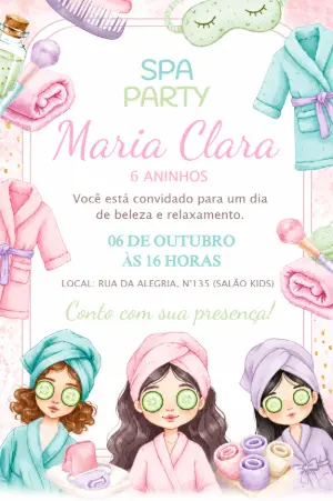 Convite de Aniversário Spa Party Menina Editável